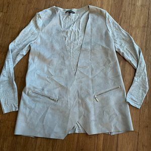 MADISON & LOLA GRAY CARDIGAN SWEATER SUEDE FLAP FRONT JACKET POCKETS SZ L